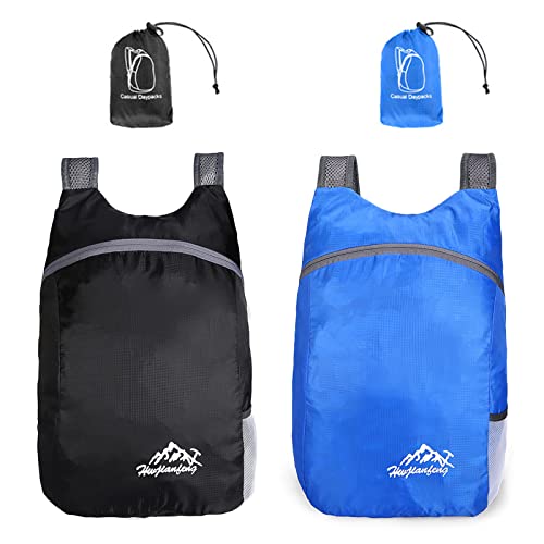 Mlysnd Mochila Plegable, 2 Piezas Impermeable Mochila Viaje Mochila Plegable Ligera Mochila Ligera Mochila Viaje Para Acampar, Senderismo, Viajes, Deporte, Escalada y Ciclismo, 20L (Azul, Negro) Cover