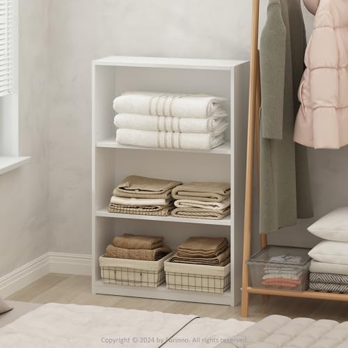 Image of Furinno Reed Closet Organizers and Storage, 3-Tier Closet Organizer, Open Shelf Closet Storage, for Wardrobe, Bedroom, Living Room, White