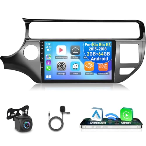 [2+64G] NHOPEEW Car Stereo for Kia Rio K3 2015-2018 with Wireless Carplay and Android Auto - 9 Inch Touch Screen Android Car Radio - Hi-Fi/WiFi/GPS Navigation/SWC + AHD Backup Camera