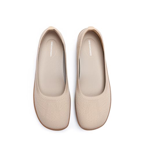 DREAM PAIRS Women's Ballet Flats Dressy Arch Support Wide Toe Box Knit Flats Comfortable Round Toe Slip On Travel Work Business Office Barefoot Shoes 7 Nude