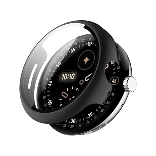 AiMaoo Google Pixel Watch 4 41mm 対応 ケース 強化ガラスフィルム 保護 カバー 硬質ポリPC素材 一体化 耐衝撃 傷防止 変色防止 全面カバー 全面保護 スマートウォッチ Pixel Watch 4 41mm 用 (ブラッ