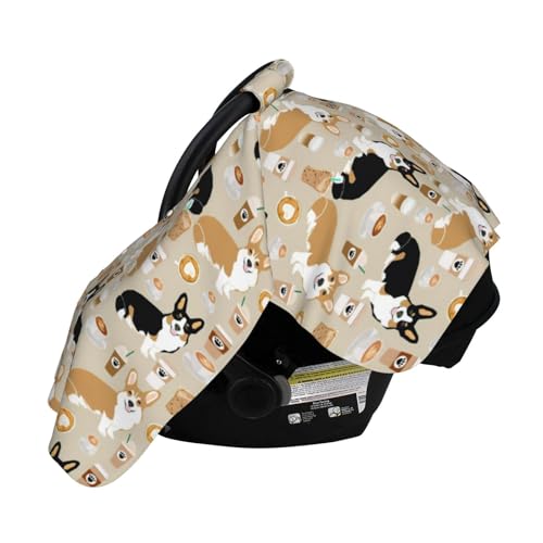 Image of Corgi Gifts for Corgi Lovers Baby Car Seat Canopy Cover 39x27.5 Inches Multi Use Nursing Cover for Newborn Canopy Mom Nursing Breastfeeding Covers