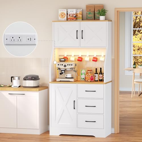 DreamDashio Pantry Cabinet with Adjustable Shelves and 3 Drawers, Tall