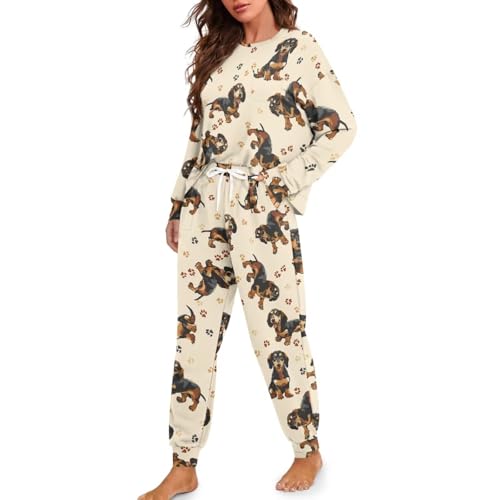 Image of Women's 2 Piece Printed Pajama Set Long Sleeve Sleepwear Set with Long Pants Casual Lounge Sets with Pocket