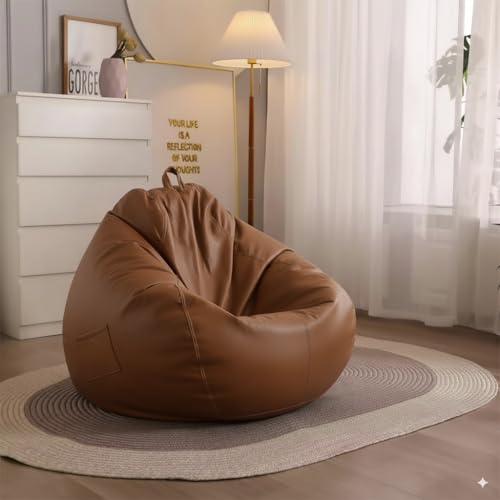 Image of KAM'S LIEU Filled with Beans Bean Bag Chair | Luxury Leatherette Bean Bag Chair for Adults, Kids | Comfortable, Durable, Stylish for Living Room, Bedroom, Gaming, Home Decor (Tan, 4XL)