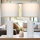 24.5' Modern Ceramic Table Lamps for Living Room ，Farmhouse Nightstand Lamps Set of 2 with White Linen Shade Office Reading Lamp ，Bedroom Lamps for Bedside End Table, Bedroom, Living Room, White