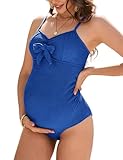 Hobrounn Umstandsbadeanzug Maternity Einteilige Badeanzug Mit Schleife Swimwear Verstellbare Träger (Königsblau,L)