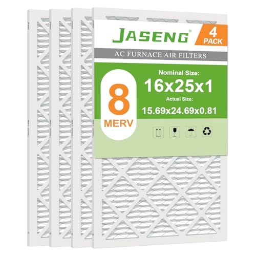 Image of 16x25x1 MERV 8 Air Filter, 4-Pack for Furnace HVAC | MPR 600 FPR 5 Pleated HVAC filter, Exact Size: 15.67 inchx24.68 inchx0.79 inch, Filters Dust, Pollen & Pet Dander, 3-Month Lifespan