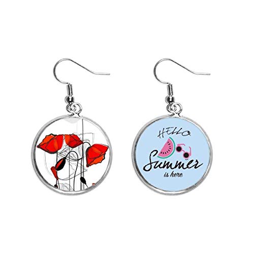 Pendientes de sandía con flores rojas y pintura abstracta de línea