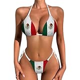 Mexico Flag Bikini Set for Women Two Piece Swimsuits V Neck Halter String Triangle Bathing Suits