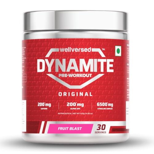 Image of Dynamite Original Pre Workout For Men (30 Servings, Fruit Blast) For Focus & Energy Boost With 6500mg Citrulline Complex | Preworkout Supplements For Men - 420g