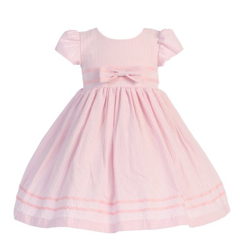 Lito Girls 5 Soft Pink Stripe Short Sleeve Seersucker Easter Dress