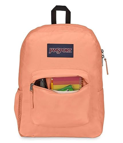 Image of JanSport Cross Town Backpack 17 inch x 12.5 inch x 6 inch - Simple Bag for Everyone with 1 Main Compartment, Front Utility Pocket - Premium Class Accessories - Peach Neon