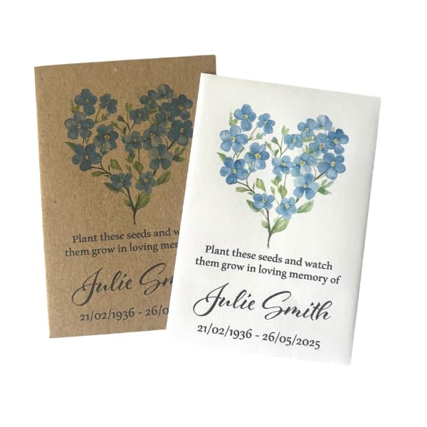 Personalised Remembrance Forget Me Not Watercolour Heart Seed Packet Memorial Funeral Keepsake Handmade | Pack of 10 Favours