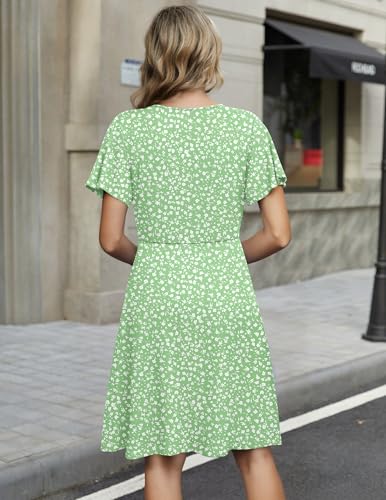 Zeagoo Women's Summer Dresses Short Sleeve V-Neck Dress Floral Wrap Sundress Ruffle Sleeve Mididress with Pockets Green Floral XL - Image 5