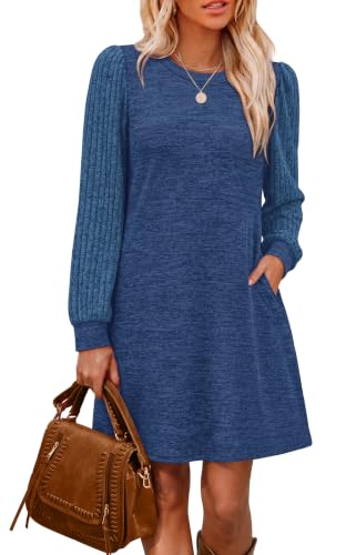 OFEEFAN Womens Long Sleeve Tunic Dresses 2026 Sweater Dress Fall Winter Blue L — view 2