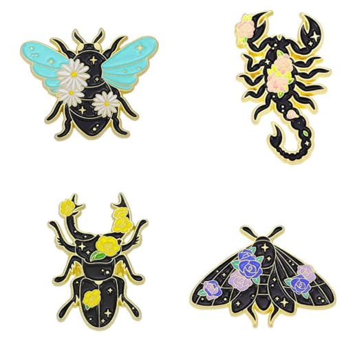 5pcs Floral Insects Enamel Pins Cartoon Insects Brooches Nature Moth Cicada Scorpion Brooch Bag Lapel Button Badge Funny Jewelry Gift for Kids Friends