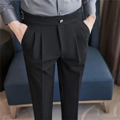 Mens Business Casual Suit Pants High Waist Straight Fit Office Trousers3
