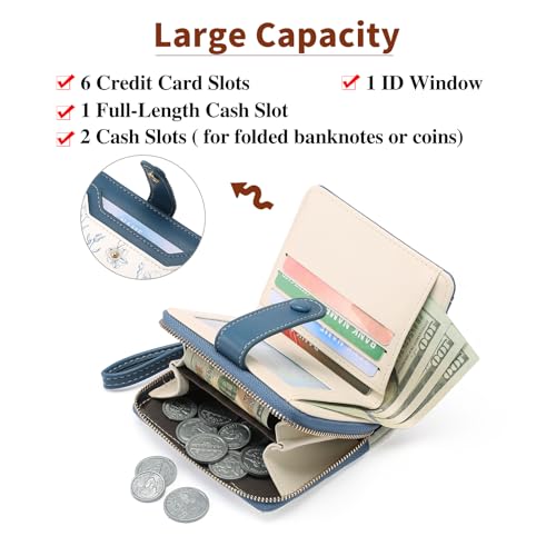 GAEKEAO Small Wallet for Women Leather RFID Blocking Bifold Zipper Pocket Credit Card Holder Purse Wallets with ID Window2