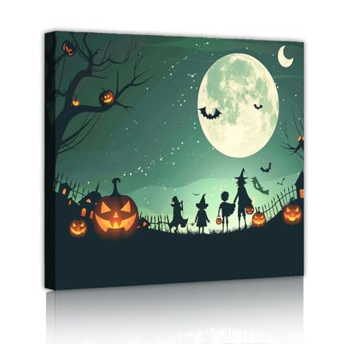 Halloween Toile Art Mural 50x50cm Clair de Lune et Citrouille Tableau Enfant