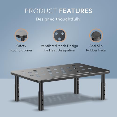 Image of AGARO Monitor Stand for Desk, Laptop Stand & PC Riser, 3-Level Height Adjustable, Compatible with 24 inch, 27 inch, 29 inch & 32 inch Monitors, Laptop, CPU, Printer, Heavy-Duty Steel with Anti-Skid Pads, Black