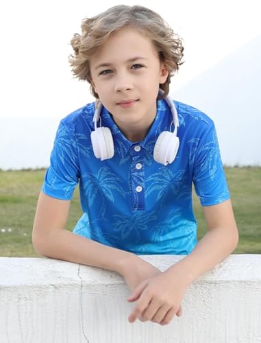 Cuddomper Boys Hawaiian Polo Golf Shirt Palm Blue Gradient 9-10 Years - image 2
