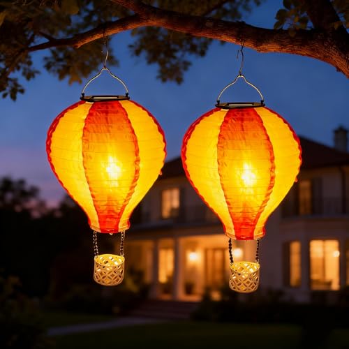 Solar Lampions Außen Wetterfest 21cm Solar Heißluftballon Solarlampen für Außen Hängend Wasserdicht Solarlaterne für Außen Heißluftballon Lampions Solar Outdoor Gartenlaterne für Balkon Terrasse (A*2)