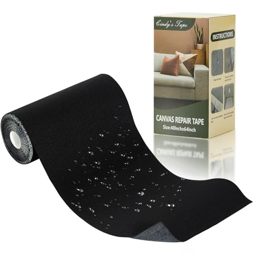 Image of Linen Canvas Repair Tape, 4 x 63 in Black Self-Adhesive Fabric Patch | Repairs boat covers, tents, sofas, awnings, sun shades and outdoor fabric with a durable waterproof adhesive patch.