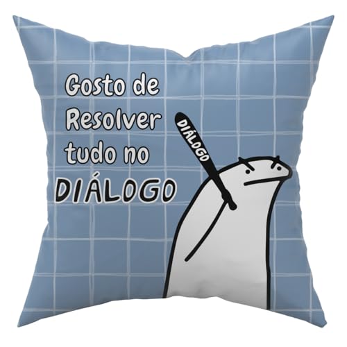 Capa de Almofada Avulsa Flork Meme Humor com Frases e Figuras 45cm x 45cm com Zíper - Presente Lembrança Casal Namorados Amizade (Resolver no Diálogo)