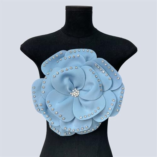 29cm Exaggerated Large Flower Brooch Pin for Women Delicate Rhinestone Big Camellia Shawl Brooches Lapel Pins Elegant Wedding Prom Banquet Party Jewelry Gift (Blue) by Dtja - Used condition - Image 5