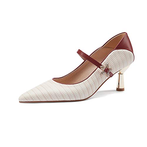 TinaCus Women's Genuine Letaher Handmade Assorted Colors Pointed Toe Mid Heels Pumps Shoes with Floral Buckle