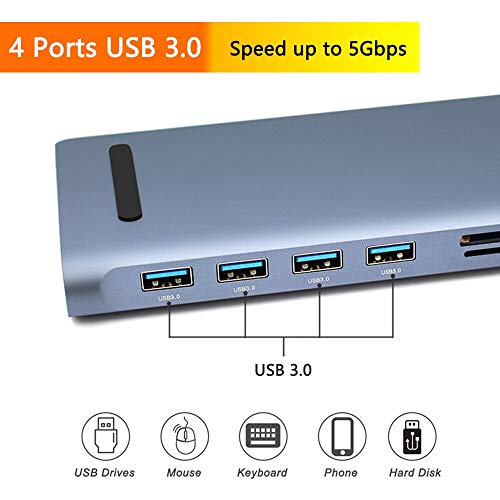Image of Tobo USB C Hub 12-in-1 Docking Station with DisplayPort 4K, HDMI 4K, VGA, 3 Port USB 3, USB-C PD 100W, Audio 3.5mm, SD /TF Card Reader, Ethernet, For MacBook Pro, Air, iMac, Mac Mini, iPad all Thunderbolt 3(USB-C-12 IN 1) - TD-152TC