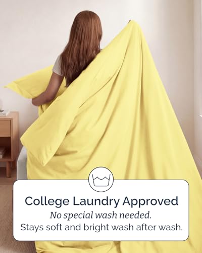 Image of Duvet Cover Twin /Twin XL Size Set - Extra Soft Twin /Twin XL Duvet Cover 68 inch x 90 inch with 1 Pillow Sham for Women, Men, Kids & Teens - Comfy, Easy-Care & Fade Free with Zipper Closures and Ties (Yellow)