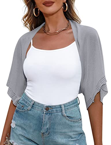 Image of Totatuit Women's Short Sleeve Bolero Shrug for Dresses Open Front Knit Cropped Cardigan Loose Sheer Cardigan Sweater