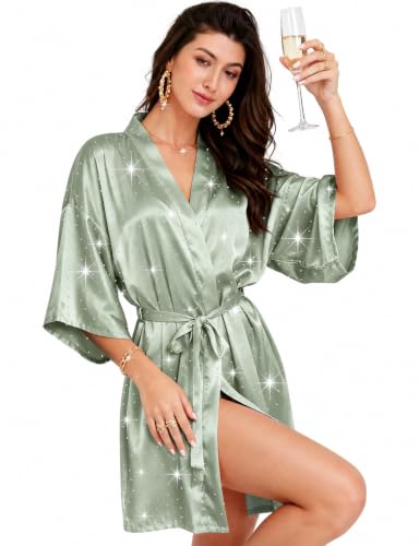 Image of Women Silky Satin Robe Wedding Bridal Party Bride Bridesmaid Robes Kimono Loungewear Dressing Gowns