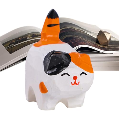 Whnbuij Figuras de gato para decoración del hogar | Estatua creativa de gato de madera | Escultura de gato pequeño, trabajo de tallado de gatitos, decoraciones de escritorio para sala de estar