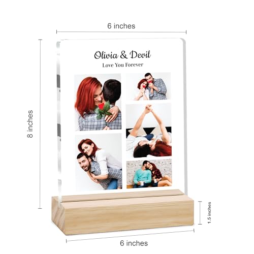 Image of Giftplease Customized Photo Frame with Wooden Stand | Transparent | Personalized Couple Picture Frame Gift for Girlfriend, Boyfriend, Husband, Wife |Anniversary, Wedding, Valentine s Day C 01