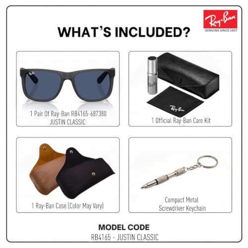 Image of Ray-Ban RB4165 JUSTIN CLASSIC Square Sunglasses with Official Kit