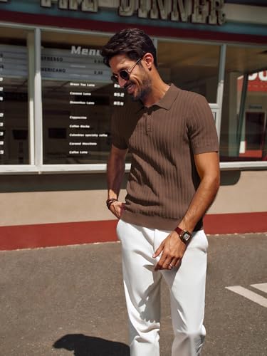 PJ PAUL JONES Mens Knit Polo Shirt Short Sleeve Textured Polo Shirts Casual Summer Collared Polo T Shirt3