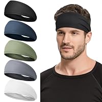 Tumurup Fascia sportiva da uomo, 5 pezzi, traspirante, per la fronte, antiscivolo, assorbe il sudore, per la corsa, il fitness