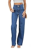 Sidefeel Jeans for Women High Waisted Stretchy Wide Leg Jeans Trendy Straight Leg Loose Denim Pants Bluing Size 14