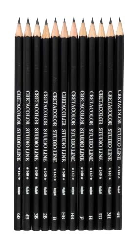 Image of BRUSTRO Artists' Sketch Book Wiro Bound, Size A5 (5.8x8.3 inches), 160 GSM, 116 Pages with Cretacolor Studio Line Graphite Pencil, Set of 12, Black| Ideal for Sketching,Drawing,Shading,Blending