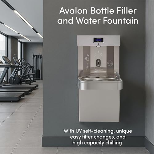 Image of Avalon Wall Mounted Water Fountain with Bottle Filling Station, High Capacity Cooling, Sensor Dispensing, Self Cleaning, Digital Bottle Counter Display, Dual Filtration, ADA Compliant