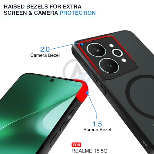 Image of AESTMO Realme 15 5G Back Cover | 360 Protection | Matte Frosted Hard Back Translucent | Compatible with MagSafe Accessories (MagSafe Matte Hard Black Bumber)