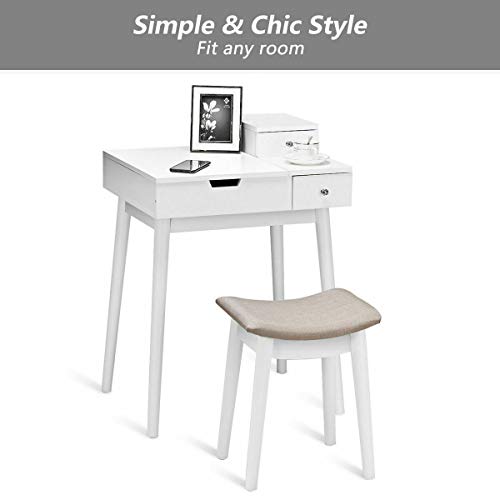 Vanity Dressing Table Set, Flip Mirror Writing Desk, Home Room Furniture Makeup Vanity Set, Stool Included, by Waterjoy