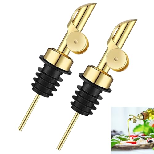 Bouchon huile D'olive,2 Pièces Becs Verseurs en Acier Inoxydable avec Fermeture Automatique Anti-Oxydation,Distributeur pour Bouteilles d'Alcool pour Verser Liquide...