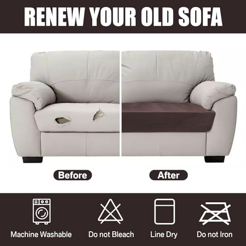 Sofa Seat Cushion Cover, Sofa Cushion Slipcovers Stretch Velvet, Universal Non-Slip Couch Cushion Covers Replacement for Individual Cushion with Elastic Bottom (2 Seater, Brown)