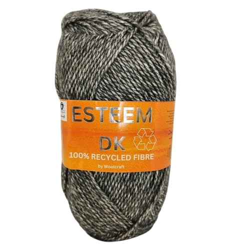 WoolCraft Esteem DK Knitting & Crochet Yarn, Great Value Recycled Yarn Available in Bright, Vibrant Colours, Soft and Smooth Yarm, 280 Metres, 100g Balls, Pack of 20, Charcoal Twist
