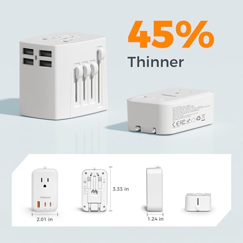 Image of TESSAN Universal Travel Adapter PD 20W, International Power Adapter with 2 USB C 1 USB A Charging Ports, Worldwide Power Outlet Travel Essentials for US to EU UK AUS Scotland (Type C G A I), White