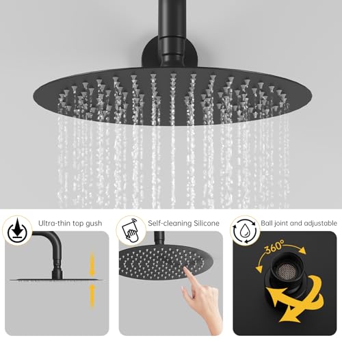 Image of BESy Shower System with 10 Inch Round Rain Shower Head and Handheld Wall Mounted, High Pressure Rainfall Heads Shower Faucet Fixture Combo Set with 2 in 1 Spray Showerhead for Bathroom, Matte Black